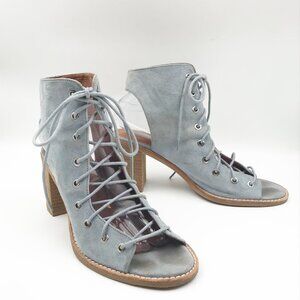 FREE PEOPLE X JEFFREY CAMPBELL Cors Peep Toe Lace Up Suede Blue Heels Womens 10